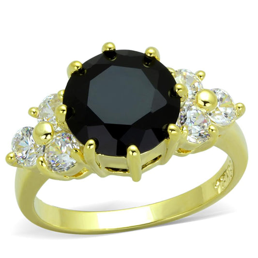 MALO3386 - Gold Brass Ring with Synthetic Synthetic Glass in Jet