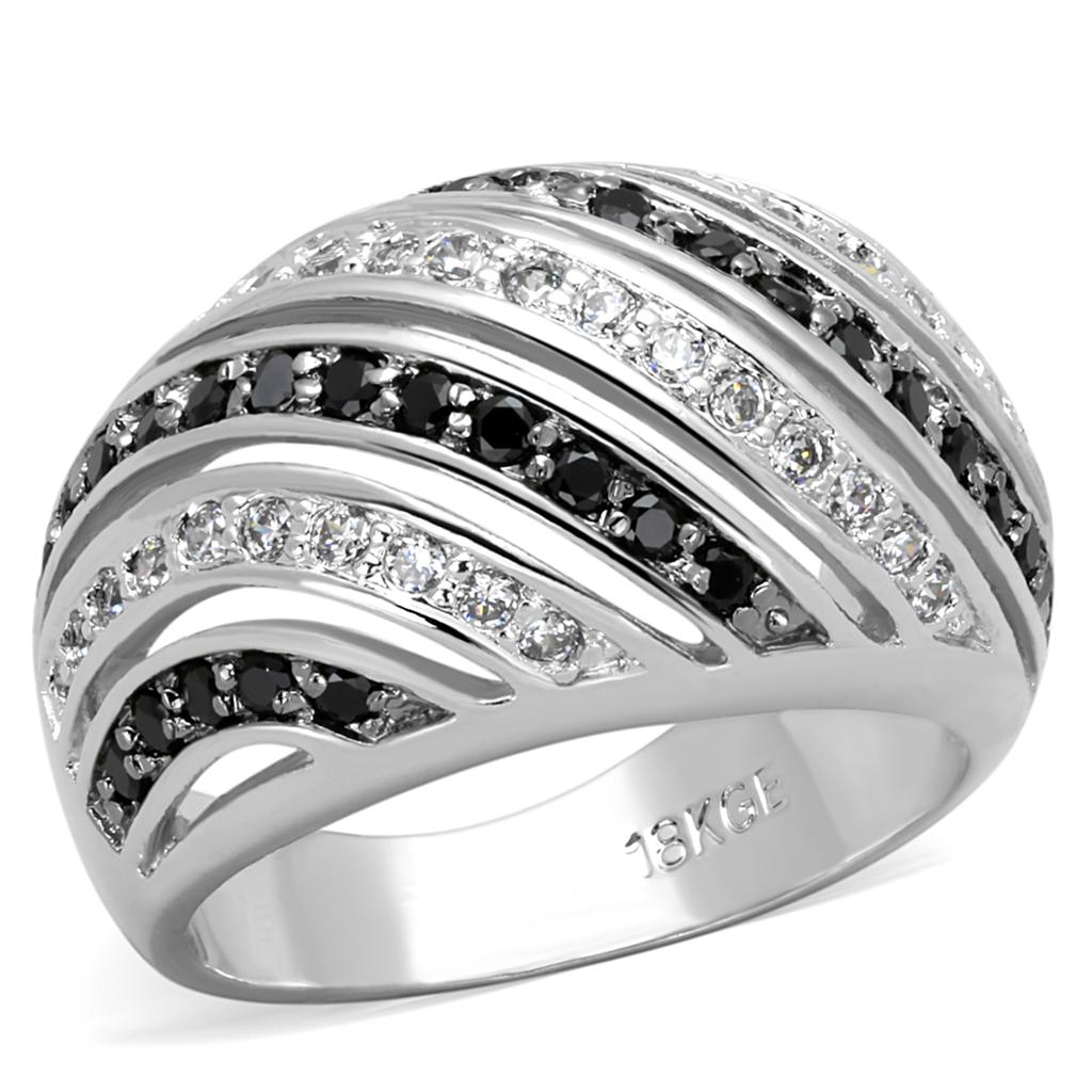 MALO3399 - Rhodium + Ruthenium Brass Ring with AAA Grade CZ  in Black Diamond
