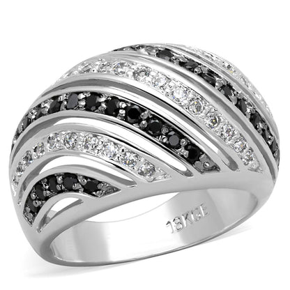 MALO3399 - Rhodium + Ruthenium Brass Ring with AAA Grade CZ  in Black Diamond