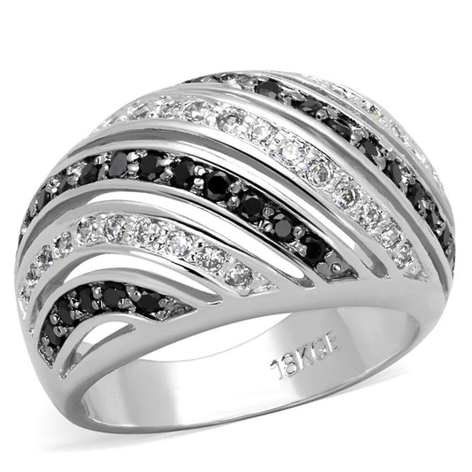 MALO3399 - Rhodium + Ruthenium Brass Ring with AAA Grade CZ  in Black Diamond