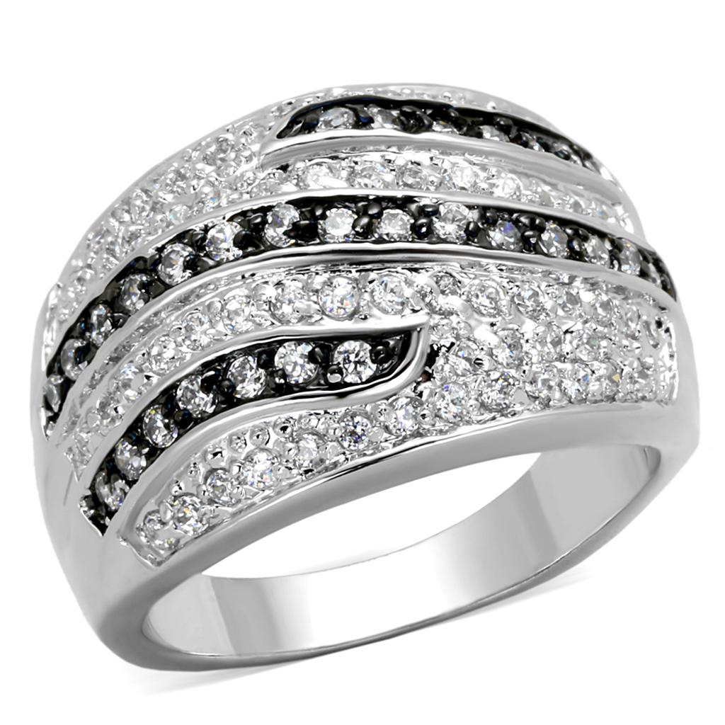 MALO3400 - Rhodium + Ruthenium Brass Ring with AAA Grade CZ  in Clear