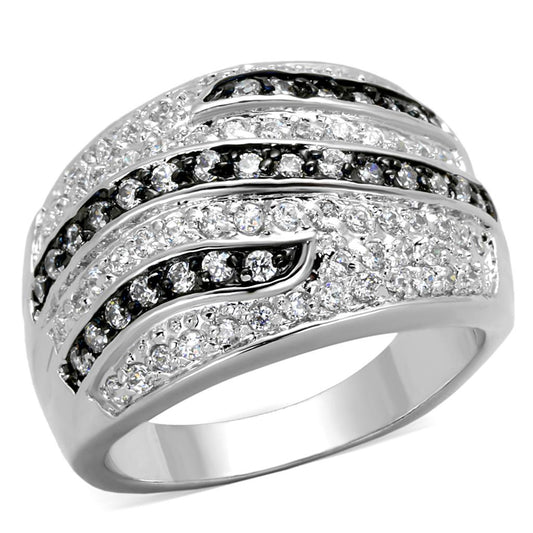 MALO3400 - Rhodium + Ruthenium Brass Ring with AAA Grade CZ  in Clear