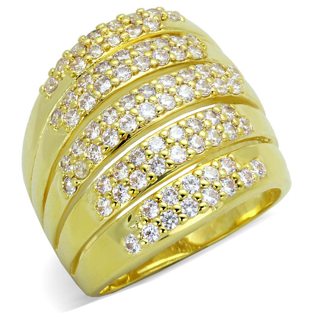 MALO3408 - Gold Brass Ring with AAA Grade CZ  in Clear