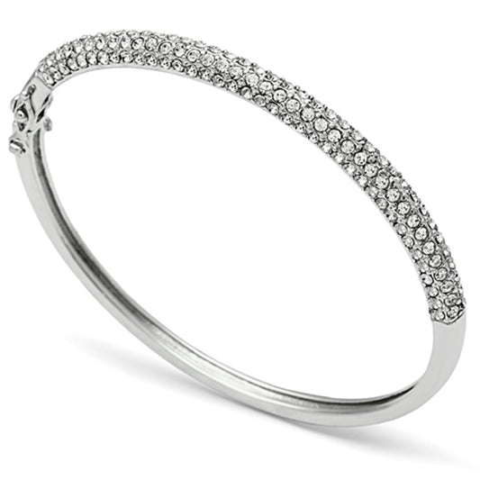 MALO3438 - Rhodium Brass Bangle with Top Grade Crystal  in Clear