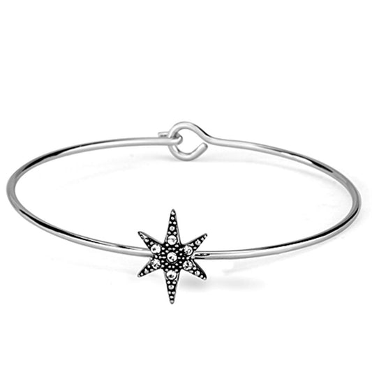 MALO3440 - Rhodium Brass Bangle with Top Grade Crystal  in Clear