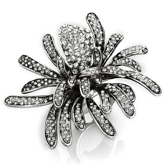 MALO3444 - Rhodium Brass Ring with Top Grade Crystal  in Clear