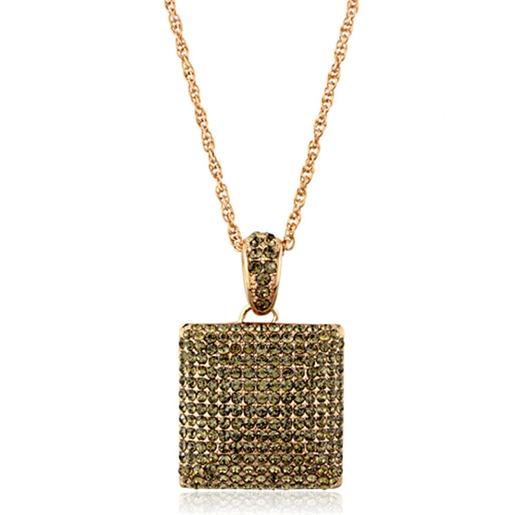 MALO3472 - Rose Gold Brass Chain Pendant with Top Grade Crystal  in Smoked Quartz