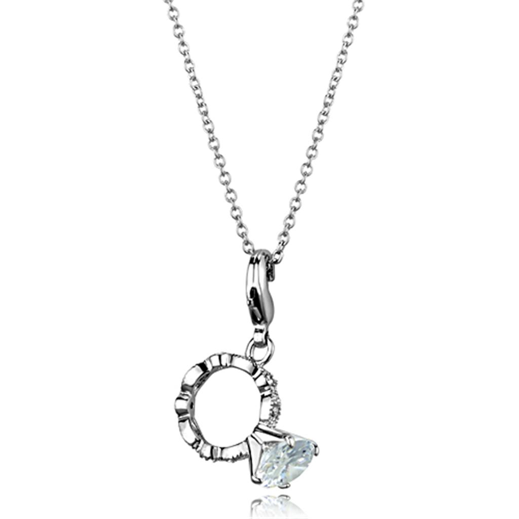 MALO3490 - Rhodium Brass Pendant with AAA Grade CZ  in Clear