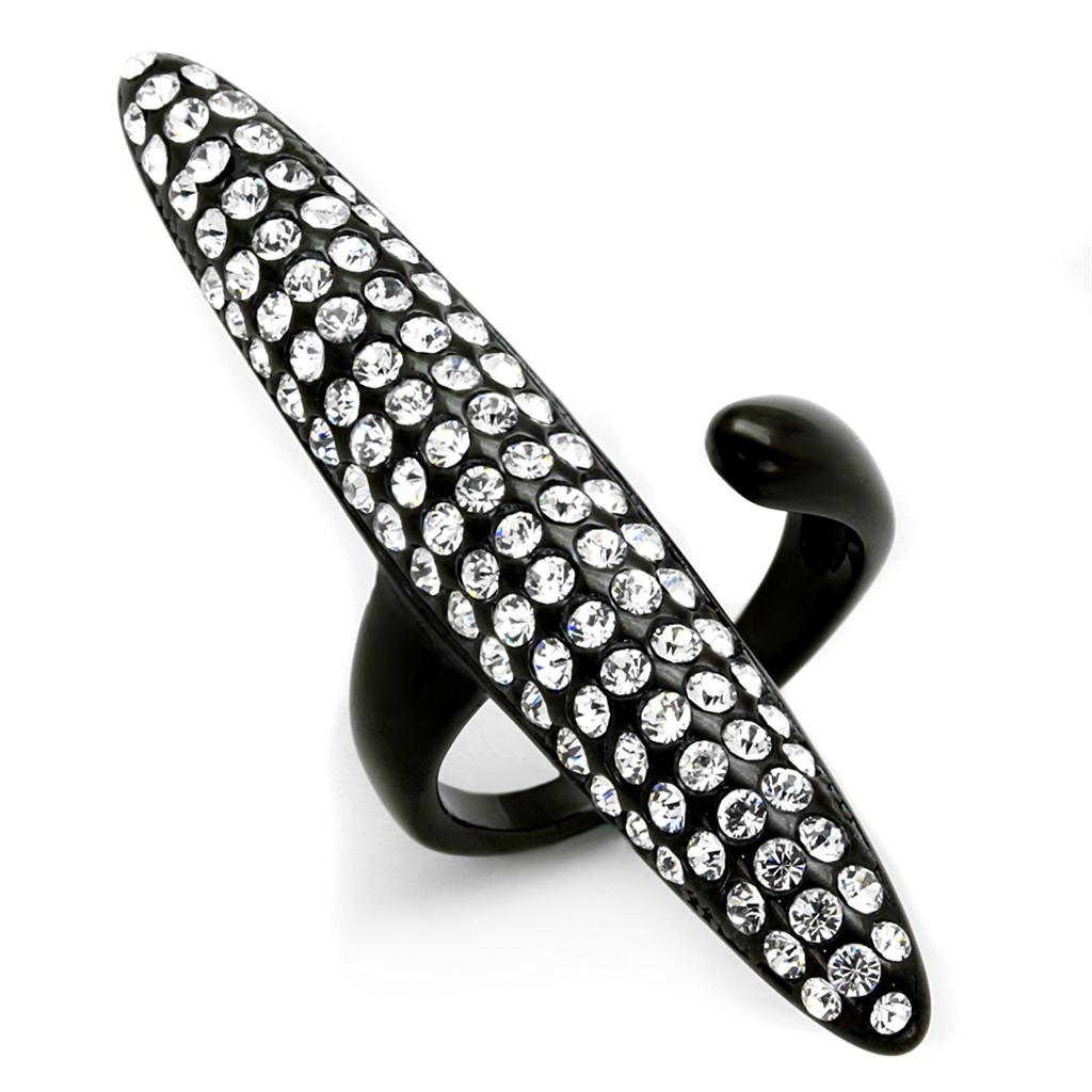 MALO3510 - IP Black(Ion Plating) Stainless Steel Ring with Top Grade Crystal  in Clear