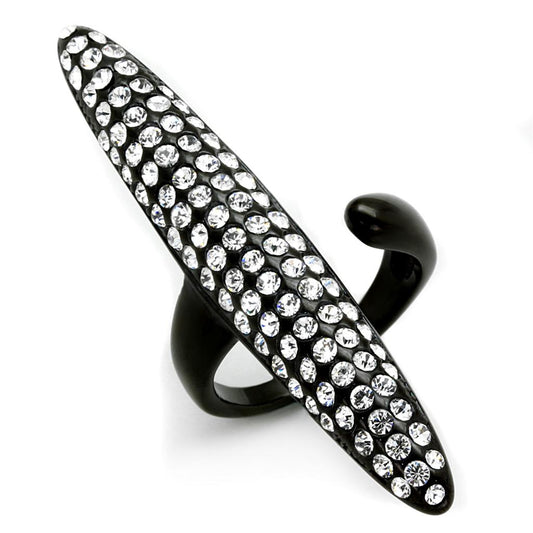 MALO3510 - IP Black(Ion Plating) Stainless Steel Ring with Top Grade Crystal  in Clear