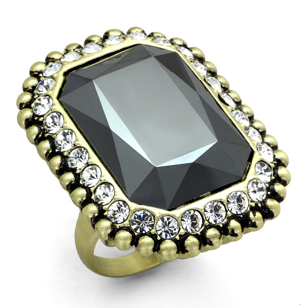 MALO3511 - Gold & Brush Brass Ring with Top Grade Crystal  in Hematite