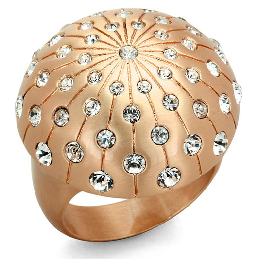 MALO3514 - Rose Gold Brass Ring with Top Grade Crystal  in Clear
