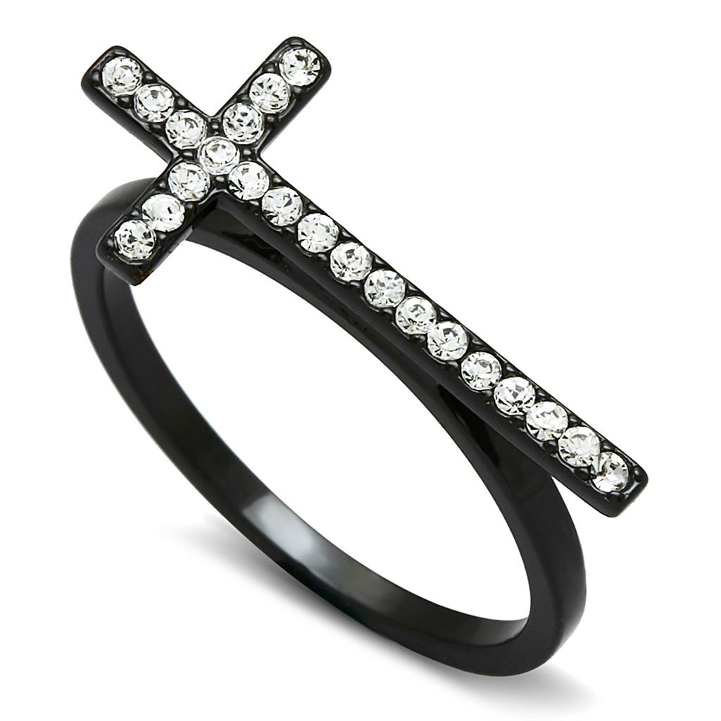 MALO3522 - TIN Cobalt Black Brass Ring with Top Grade Crystal  in Clear