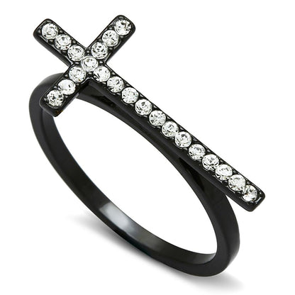 MALO3522 - TIN Cobalt Black Brass Ring with Top Grade Crystal  in Clear