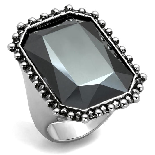 MALO3532 - Rhodium Brass Ring with Top Grade Crystal  in Hematite
