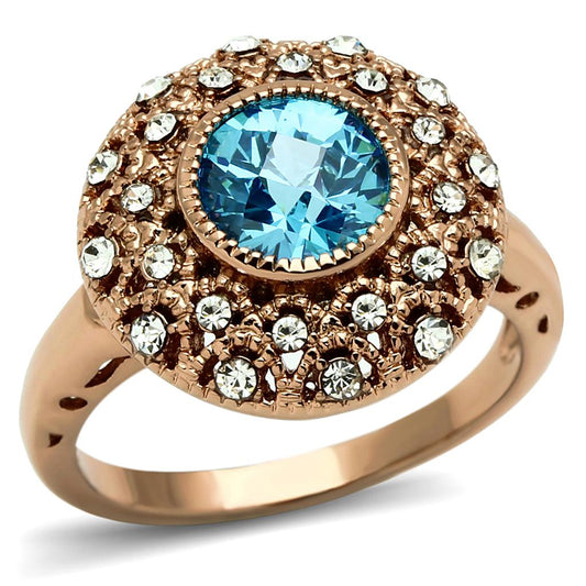 MALO3535 - Rose Gold Brass Ring with AAA Grade CZ  in Sea Blue