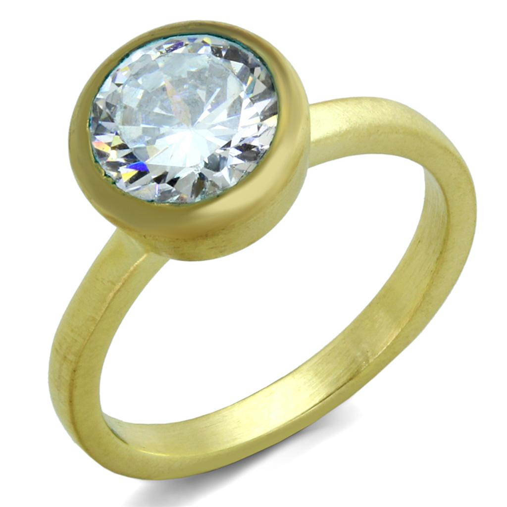 MALO3538 - Gold & Brush Brass Ring with AAA Grade CZ  in Clear