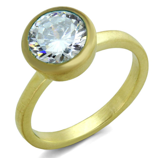 MALO3538 - Gold & Brush Brass Ring with AAA Grade CZ  in Clear