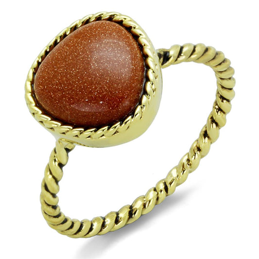MALO3543 - Gold Brass Ring with Synthetic Cat Eye in Brown
