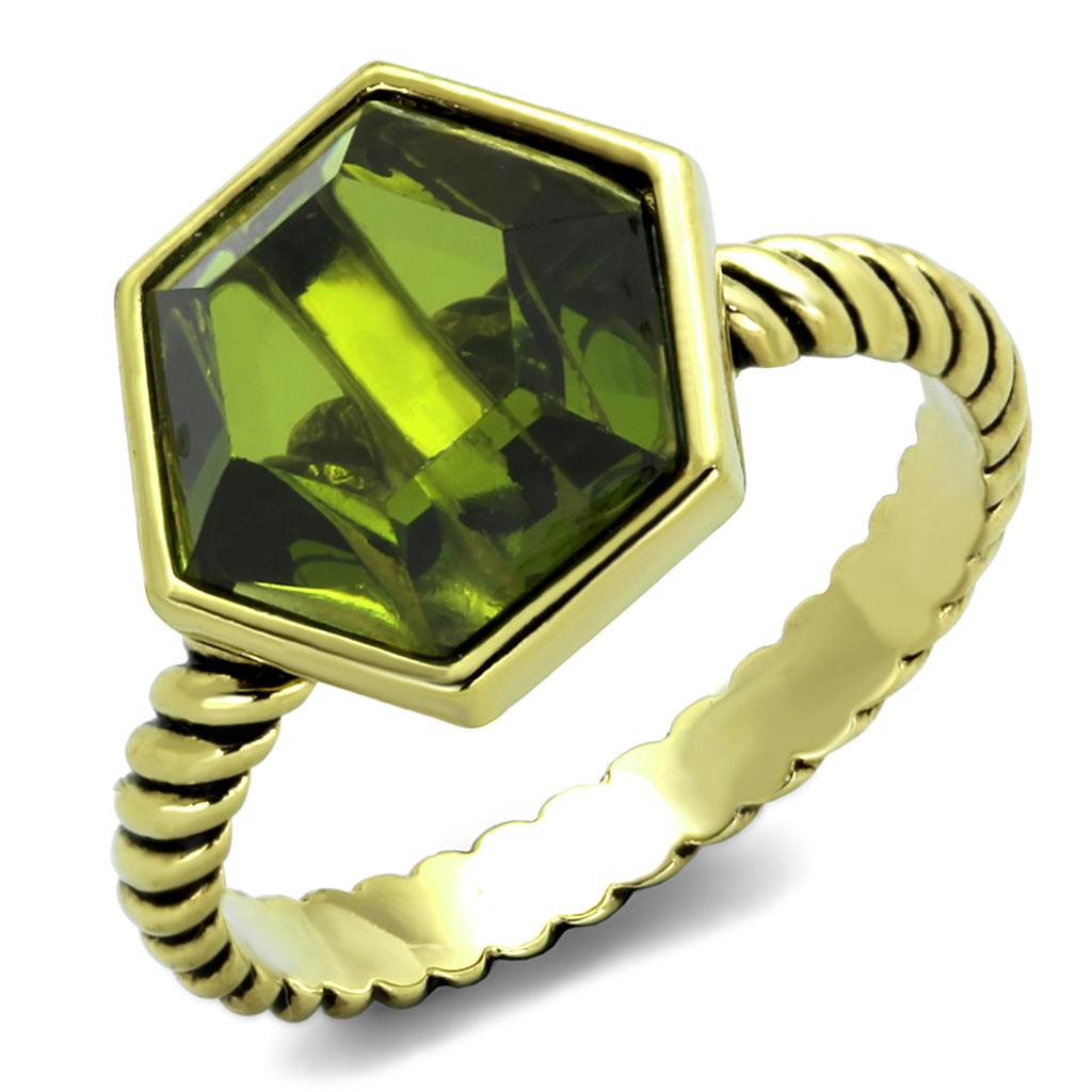 MALO3544 - Gold Brass Ring with AAA Grade CZ  in Olivine color