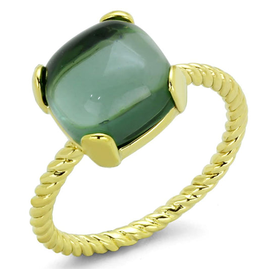 MALO3546 - Gold Brass Ring with Synthetic Synthetic Glass in Emerald
