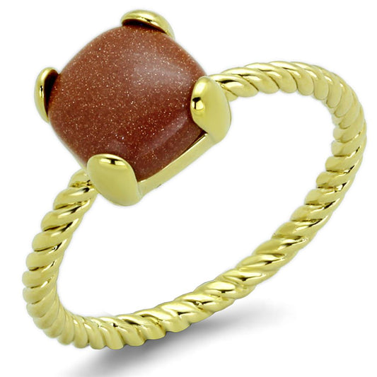 MALO3547 - Gold Brass Ring with Synthetic Cat Eye in Brown