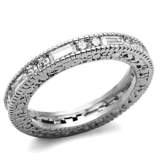 MALO3558 - Rhodium Brass Ring with AAA Grade CZ  in Clear