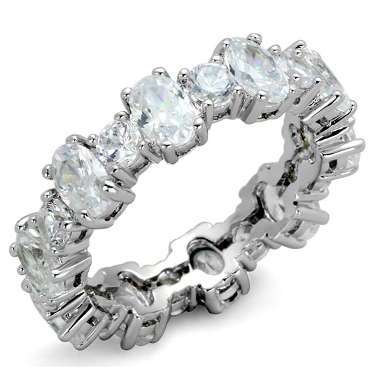 MALO3561 - Rhodium Brass Ring with AAA Grade CZ  in Clear
