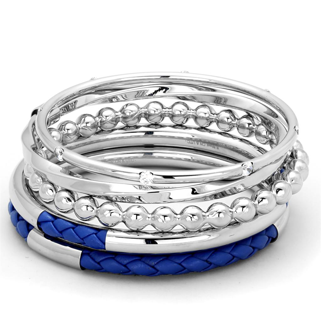 MALO3570 - High polished (no plating) Stainless Steel Bangle with AAA Grade CZ  in Clear