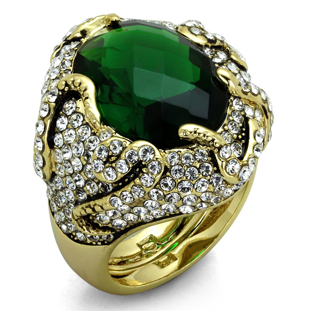 MALO3588 - Flash Gold Brass Ring with Synthetic Synthetic Glass in Emerald
