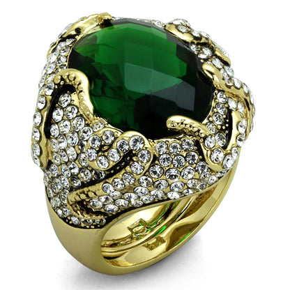 MALO3588 - Flash Gold Brass Ring with Synthetic Synthetic Glass in Emerald