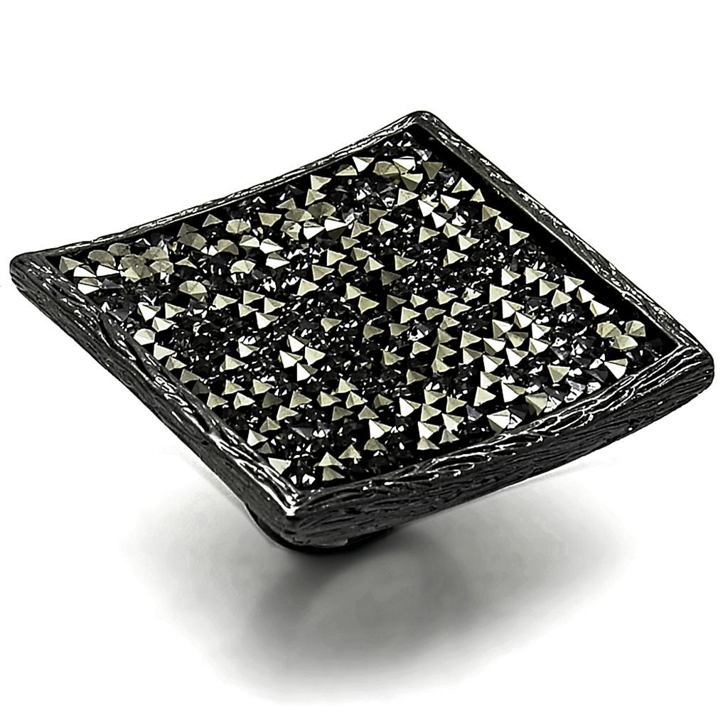 MALO3589 - TIN Cobalt Black Brass Ring with Top Grade Crystal  in Light Gray