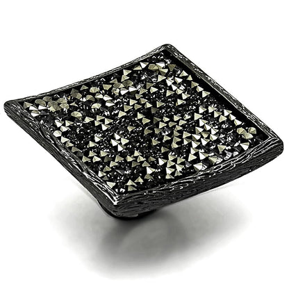 MALO3589 - TIN Cobalt Black Brass Ring with Top Grade Crystal  in Light Gray