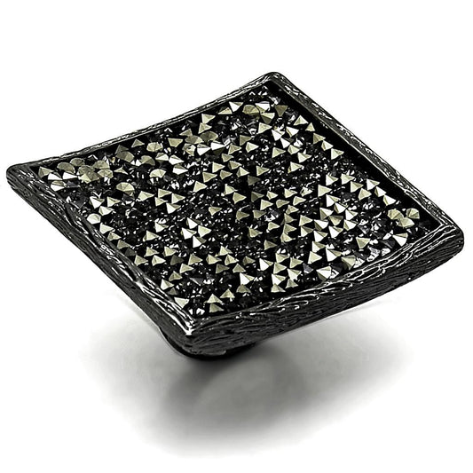 MALO3589 - TIN Cobalt Black Brass Ring with Top Grade Crystal  in Light Gray