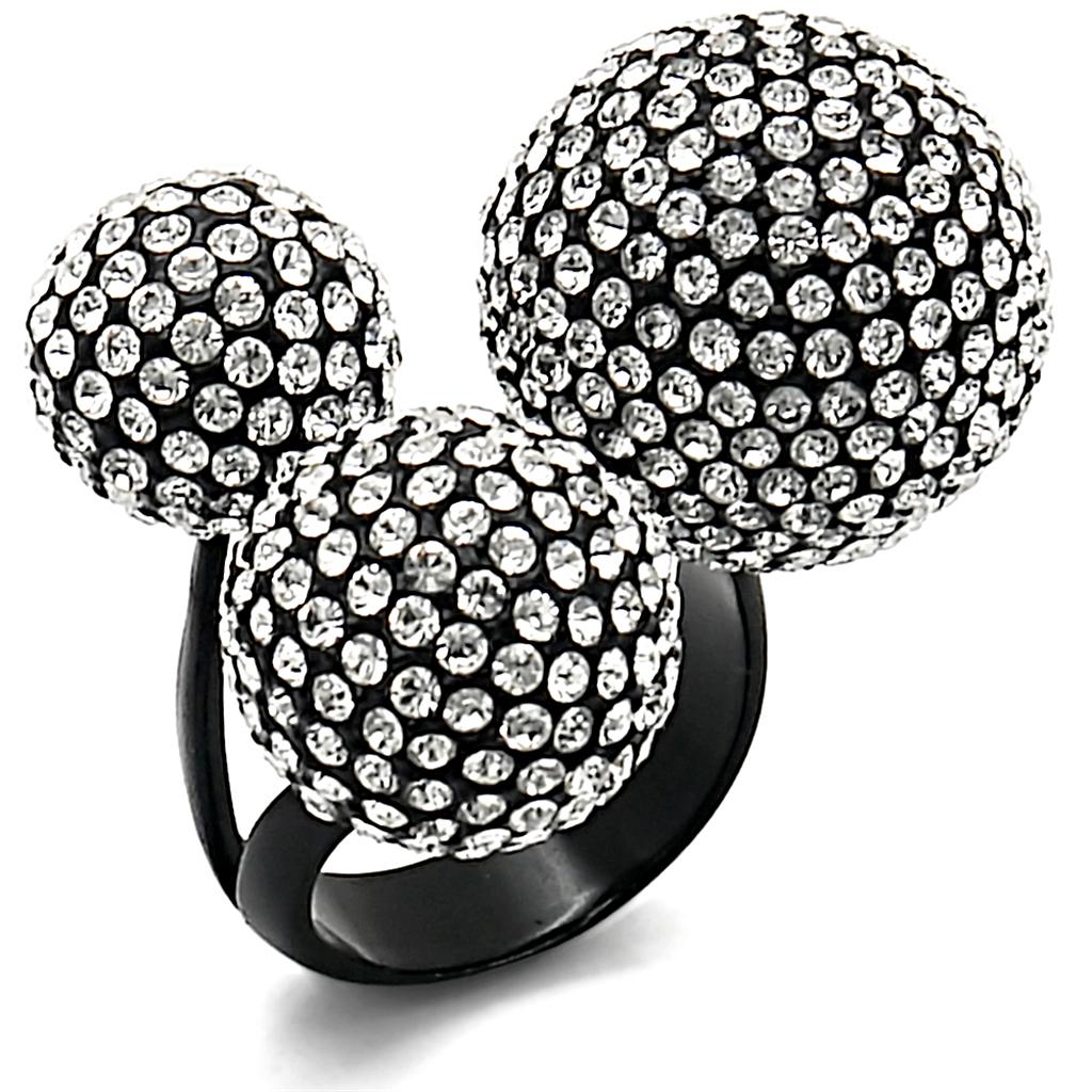 MALO3591 - TIN Cobalt Black Brass Ring with Top Grade Crystal  in Clear