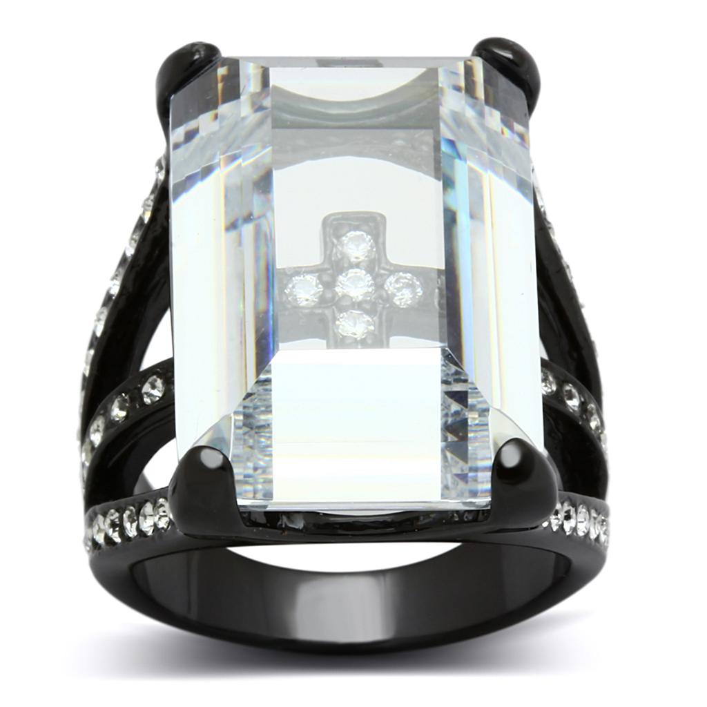 MALO3593 - TIN Cobalt Black Brass Ring with AAA Grade CZ  in Clear