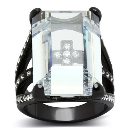 MALO3593 - TIN Cobalt Black Brass Ring with AAA Grade CZ  in Clear