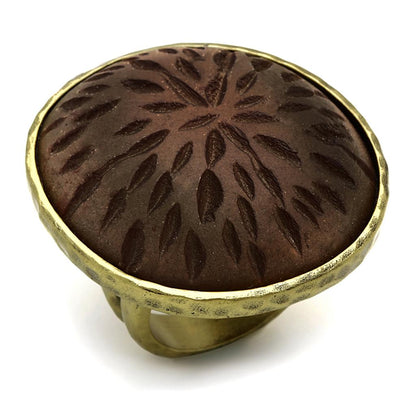 MALO3602 - Antique Copper Brass Ring with Synthetic Synthetic Stone in Gray