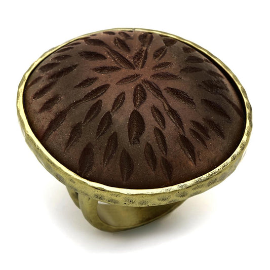 MALO3602 - Antique Copper Brass Ring with Synthetic Synthetic Stone in Gray