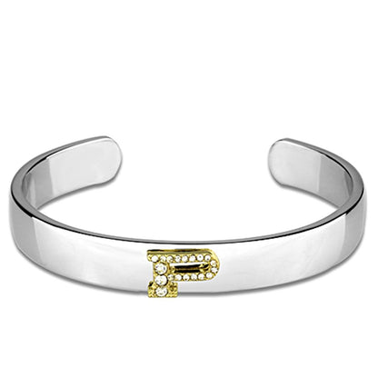 MALO3626 - Reverse Two-Tone White Metal Bangle with Top Grade Crystal  in Clear