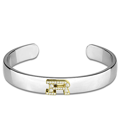 MALO3628 - Reverse Two-Tone White Metal Bangle with Top Grade Crystal  in Clear