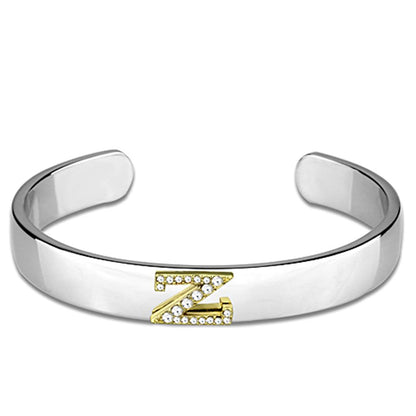 MALO3636 - Reverse Two-Tone White Metal Bangle with Top Grade Crystal  in Clear