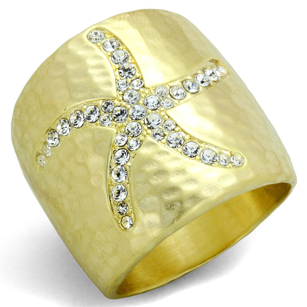MALO3637 - Gold & Brush Brass Ring with Top Grade Crystal  in Clear