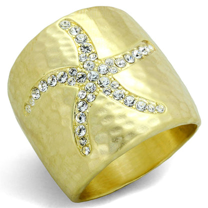 MALO3637 - Gold & Brush Brass Ring with Top Grade Crystal  in Clear