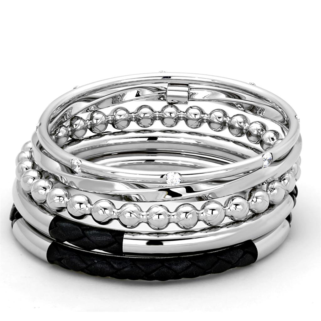 MALO3640 - High polished (no plating) Stainless Steel Bangle with AAA Grade CZ  in Clear