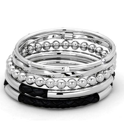 MALO3640 - High polished (no plating) Stainless Steel Bangle with AAA Grade CZ  in Clear
