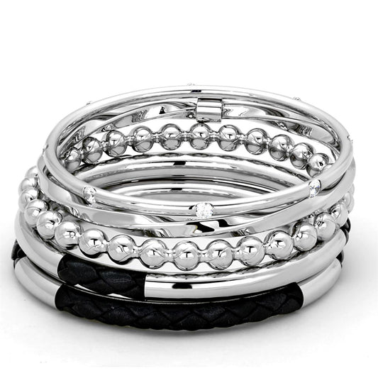 MALO3640 - High polished (no plating) Stainless Steel Bangle with AAA Grade CZ  in Clear
