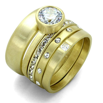 MALO3645 - Gold & Brush Brass Ring with AAA Grade CZ  in Clear