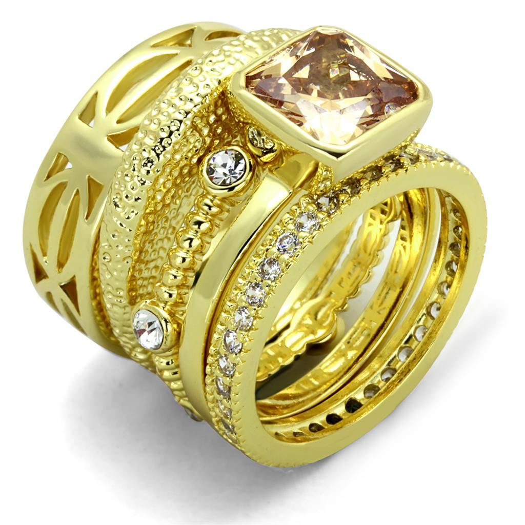 MALO3647 - Gold Brass Ring with AAA Grade CZ  in Champagne