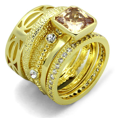 MALO3647 - Gold Brass Ring with AAA Grade CZ  in Champagne